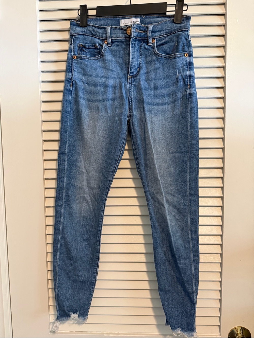 LOFT Medium Blue Skinny Jeans with Frayed Hem